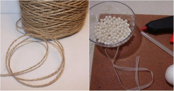 Manualidades para navidad: Una cuerda, hilo de lino y un puñado de cuentas… ¡Justo lo que tu árbol necesita!